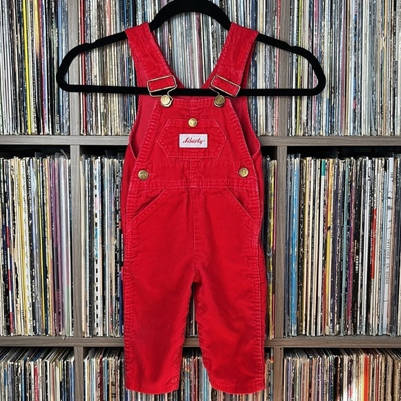 Vintage Toddler Liberty Overalls Red Corduroy w/ Brass Tone Hardware 12 Months - Picture 1 of 6